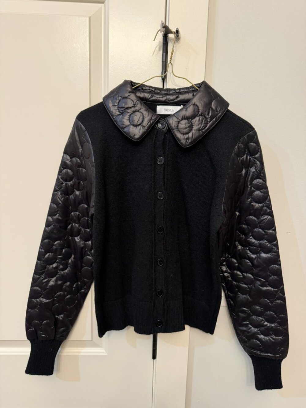 GREYLIN Black Quilted Sleeve Knit Cardigan Jacket - Size M